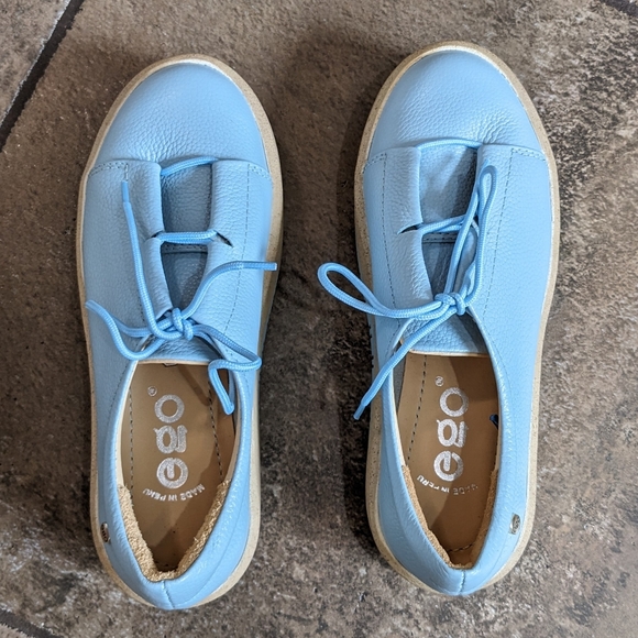 Made In Peru Ego Leather Platform Lace Up Sneaker Shoes Size 5.5/6 Blue - Picture 5 of 15
